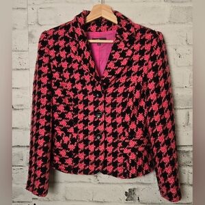 Yera Pink & Black Houndstooth Wool Blend Blazer | Bold Spanish Style 42